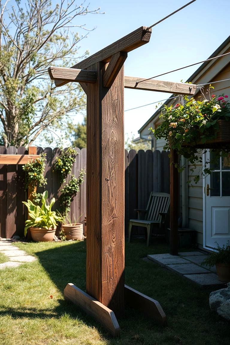 Rustic Wooden Clothesline Stand - 24 Outdoor Clothesline Ideas