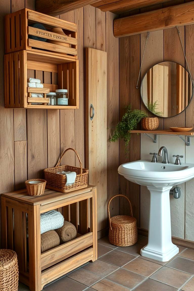 Rustic Wooden Crate Storage - 24 Pedestal Sink Storage Ideas