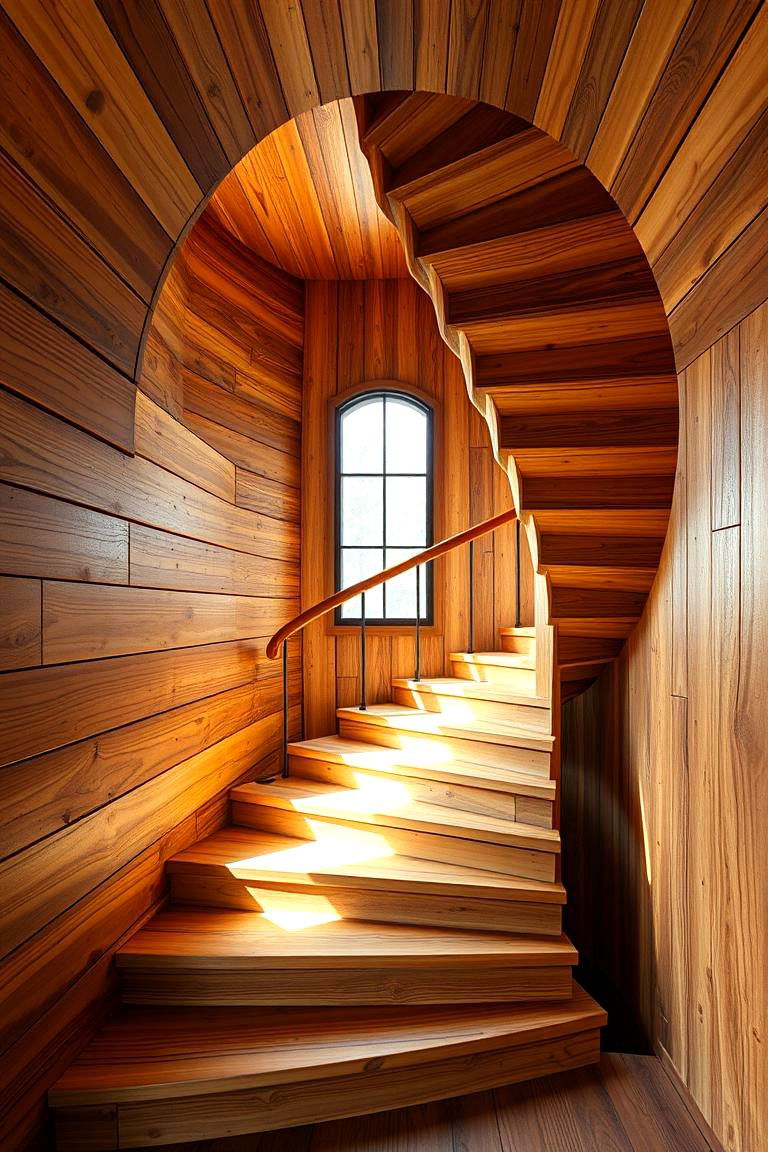 Rustic Wooden Curved Staircase - 24 Curved Staircase Ideas