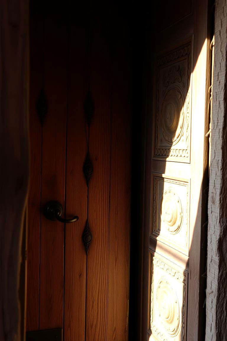 Rustic Wooden Door with Carved Details - 24 Spanish Style Front Door Ideas