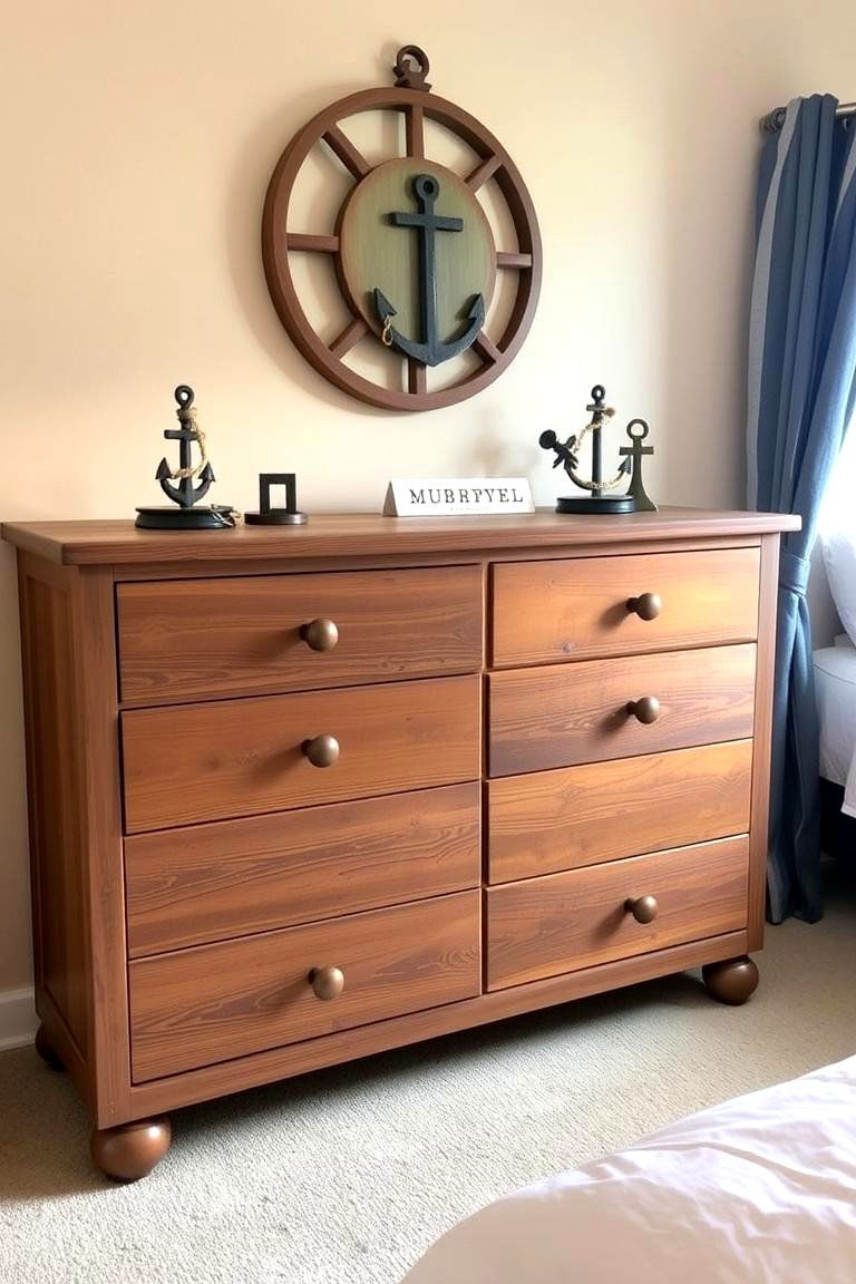 Rustic Wooden Dresser with Nautical Elements - 24 Pirate-themed Bedroom Ideas
