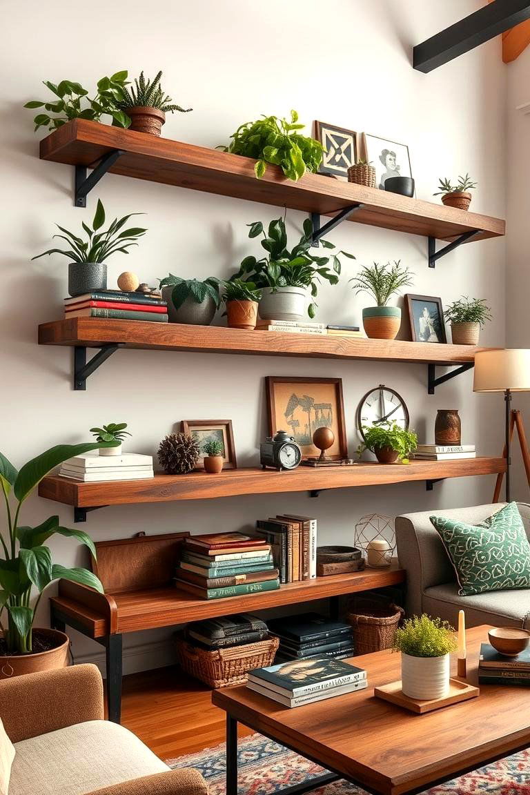 Rustic Wooden Floating Shelves - 24 Floating Shelves Ideas