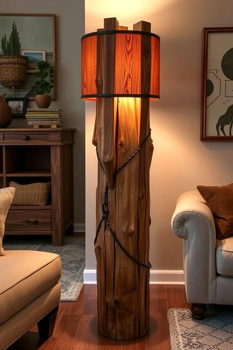 Rustic Wooden Floor Lamp - 24 Living Room Floor Lamp Ideas and Inspiration