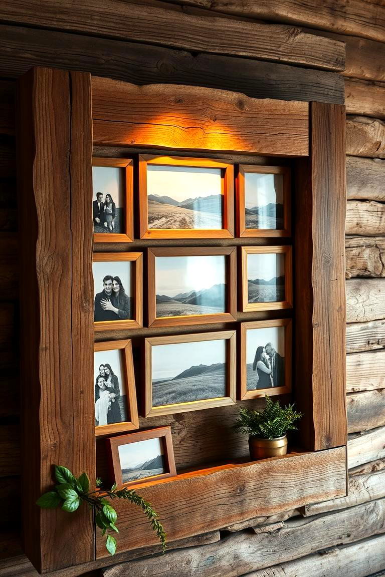 Rustic Wooden Frame Arrangement - 24 Photo Wall Ideas