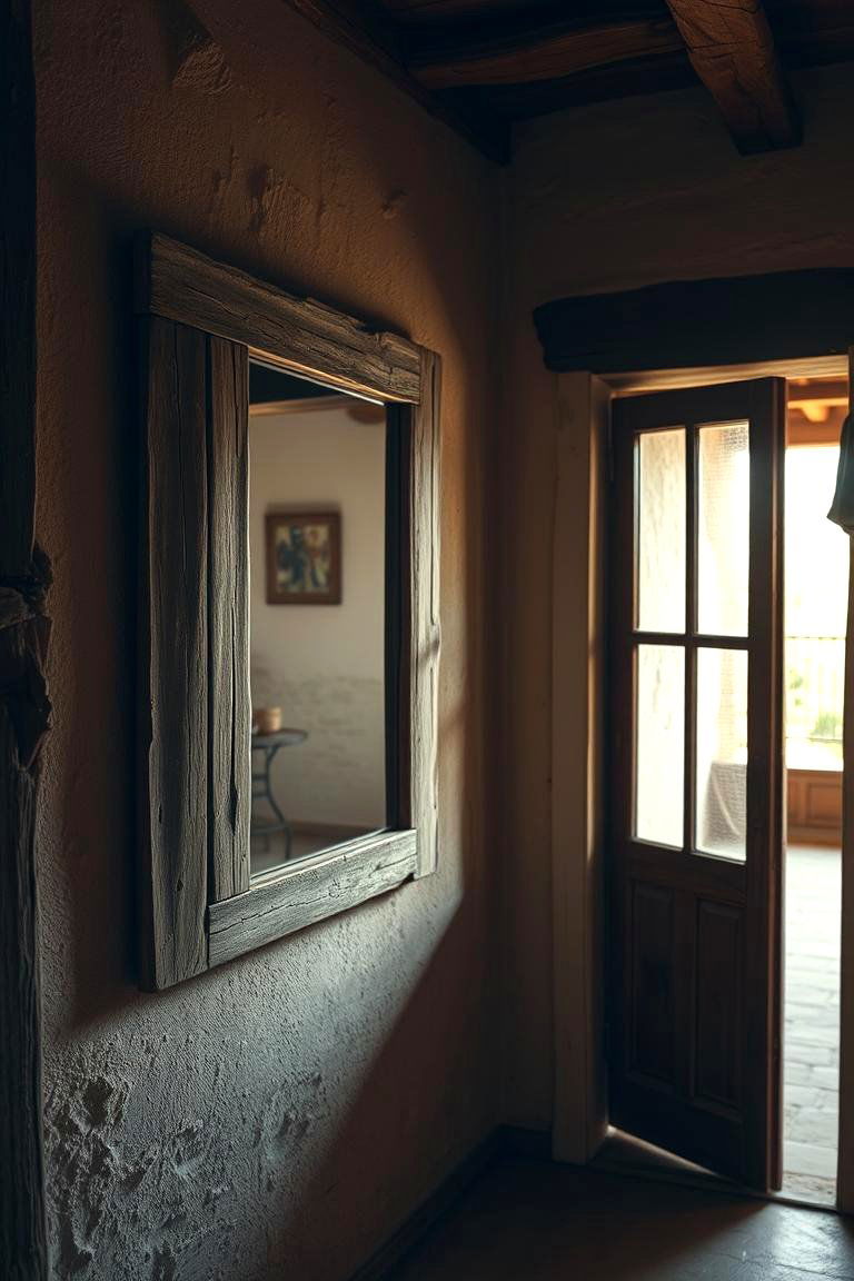 Rustic Wooden Frame Mirror - 24 hallway mirror ideas