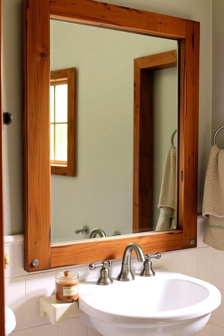 Rustic Wooden Framed Mirrors for Warmth - 24 Bathroom Mirror Ideas