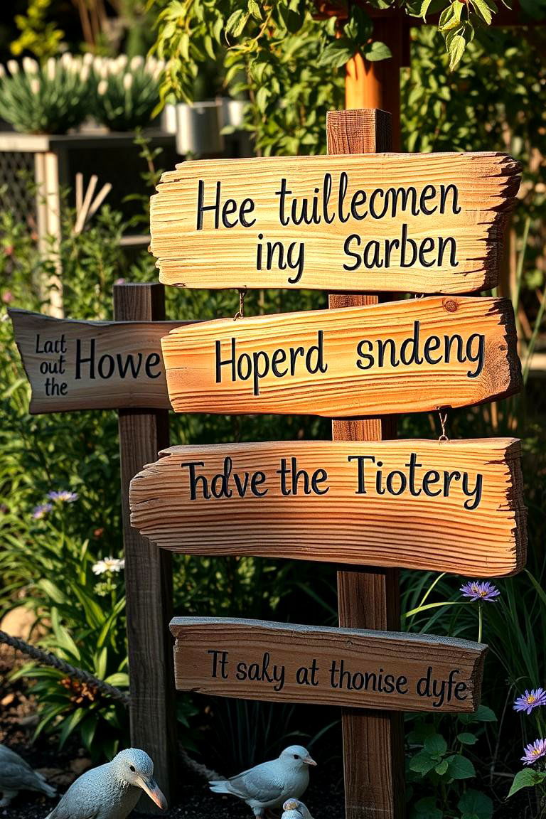 Rustic Wooden Garden Signs - 24 Garden Art Ideas