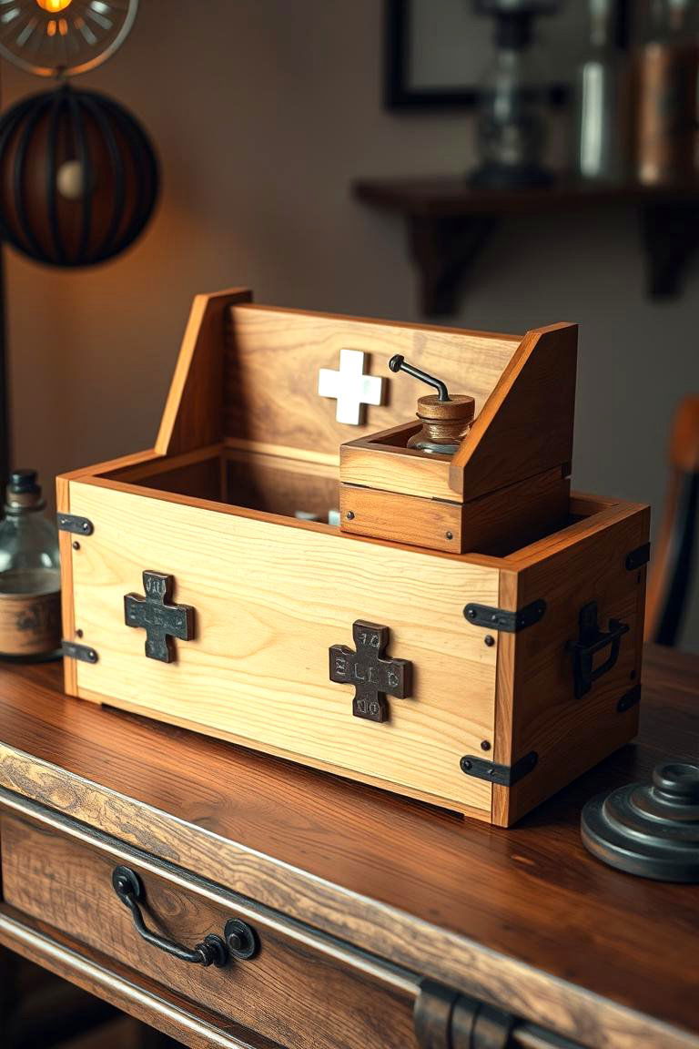 Rustic Wooden Medicine Box - 24 Medicine Storage Ideas