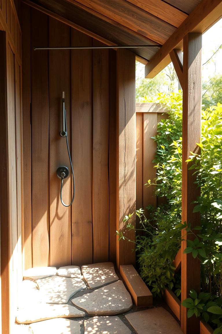 Rustic Wooden Outdoor Shower - 24 Outdoor Shower Ideas
