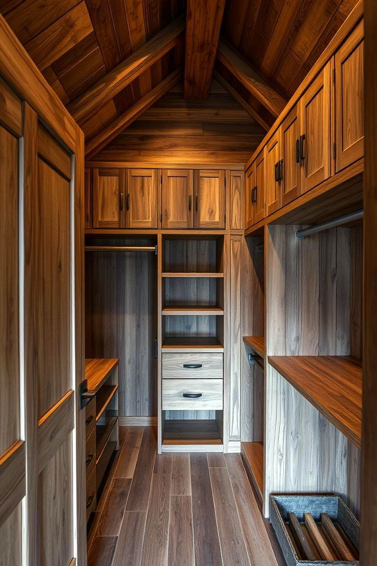 Rustic Wooden Panels and Storage - 24 Sloped Ceiling Closet Ideas