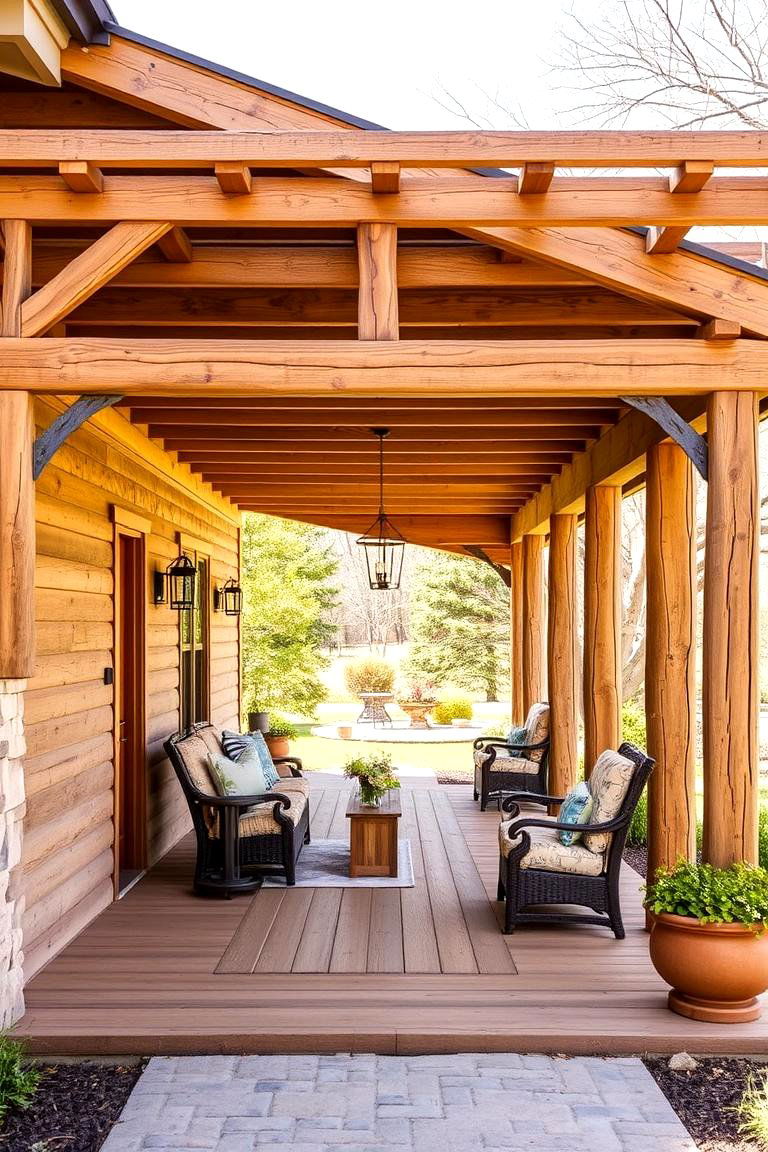 Rustic Wooden Pergola - 24 Large Front Porch Ideas