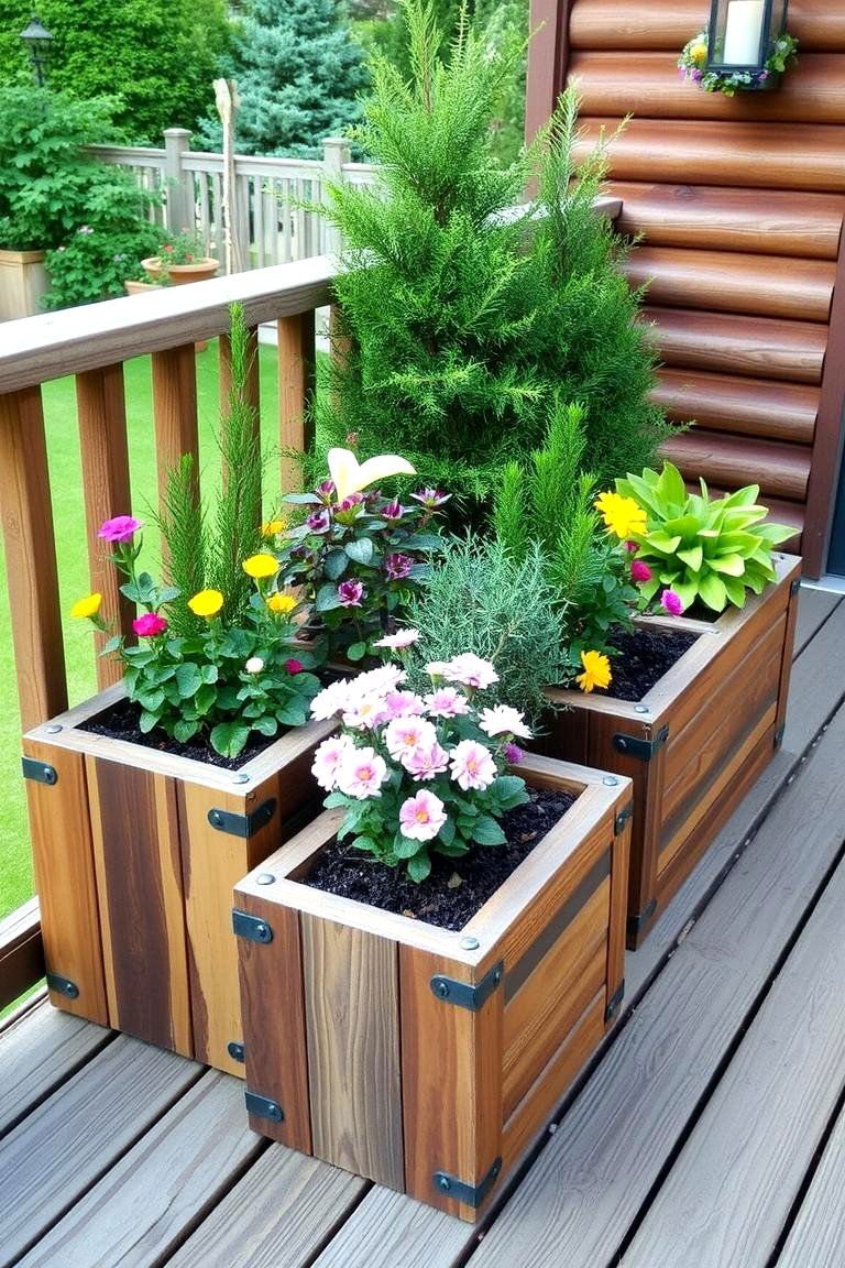 Rustic Wooden Planter Boxes - 24 Deck Decorating Ideas With Plants