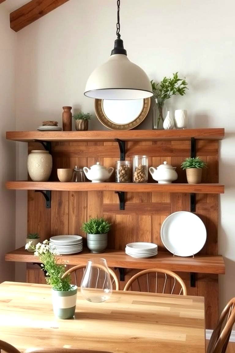 Rustic Wooden Shelves for Warmth - 24 Dining Room Storage Ideas