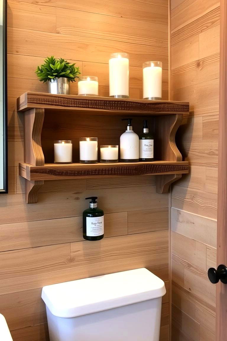Rustic Wooden Shelves for Warmth - 24 Bathroom Shelf Ideas