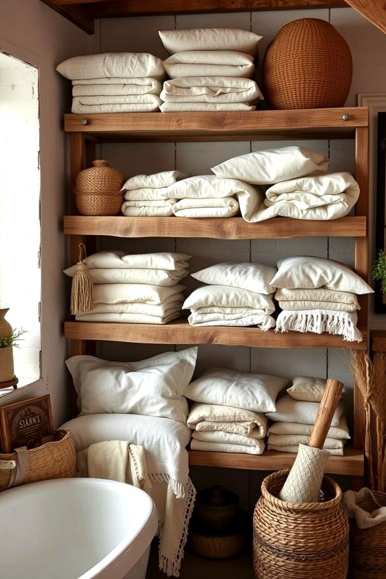 Rustic Wooden Shelves - 24 Boho Laundry Room Ideas