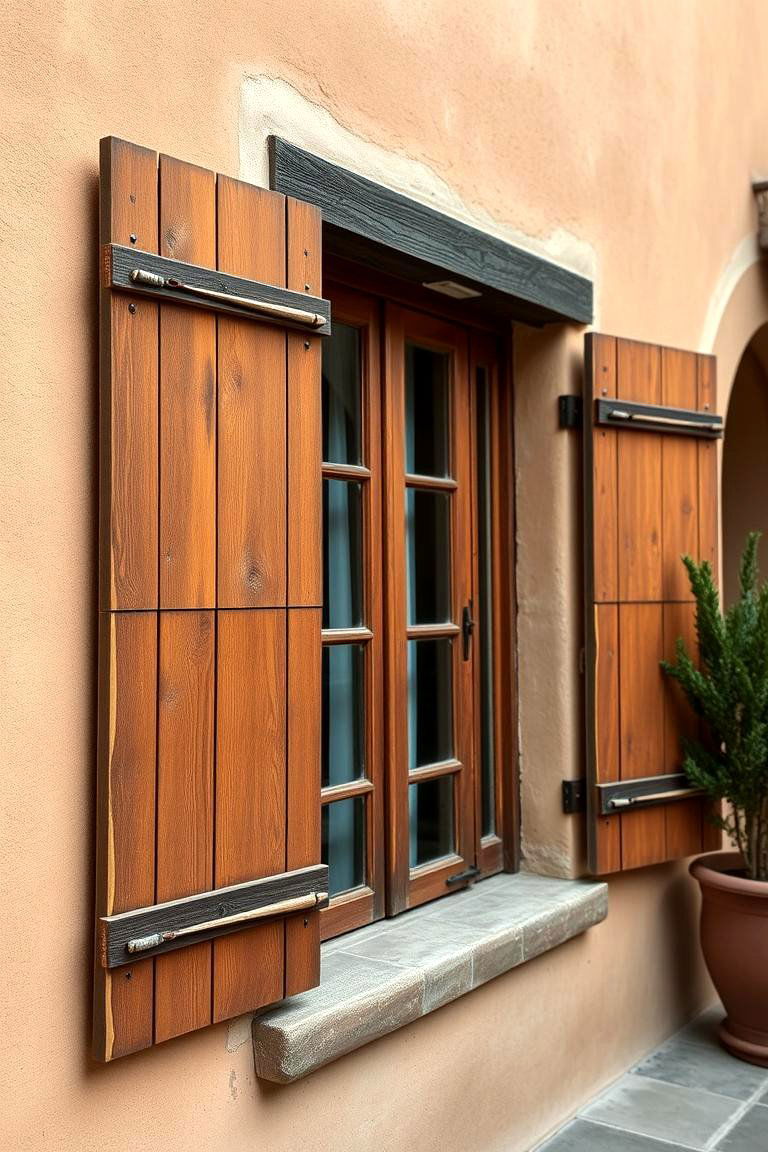 Rustic Wooden Shutters - 24 spanish style home exterior ideas