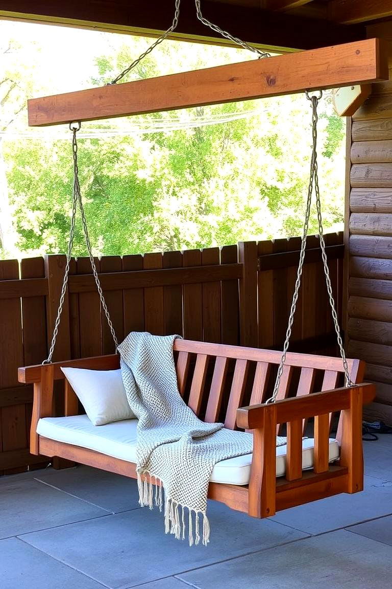 Rustic Wooden Swing - 24 Rustic Patio Ideas