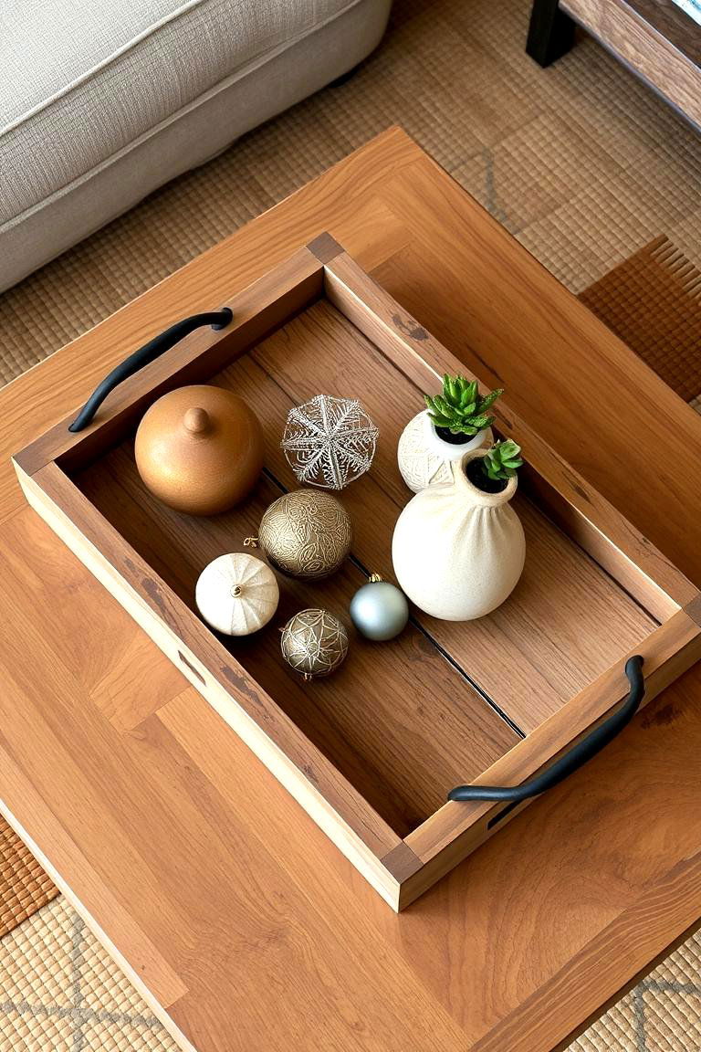 Rustic Wooden Tray with Accents - 24 Coffee Table Centerpiece Ideas