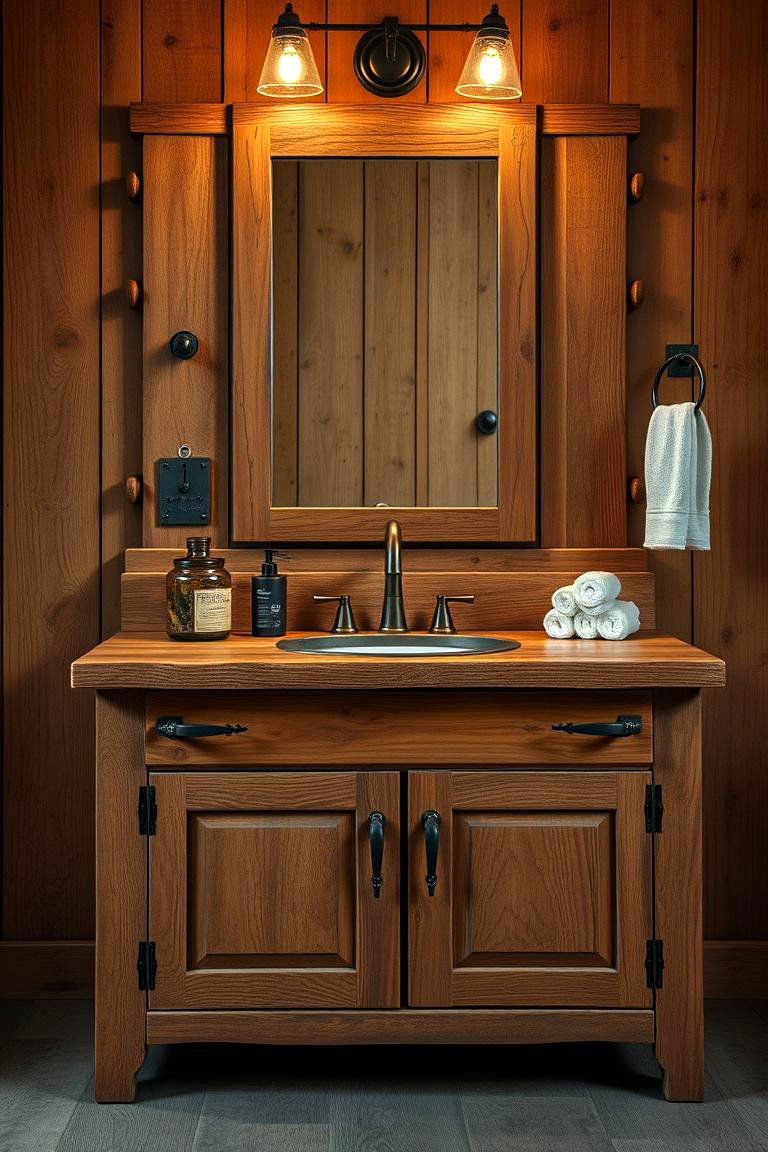 Rustic Wooden Vanity with Charm - 24 Bedroom Vanity Ideas