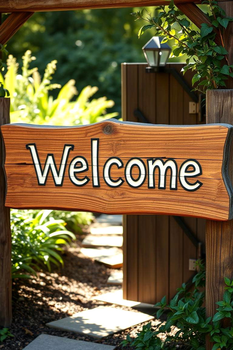 Rustic Wooden Welcome Sign - 24 Garden Sign Ideas