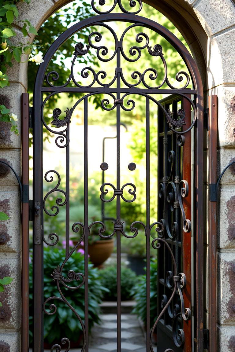 Rustic Wrought Iron Entrance - 24 garden gate ideas