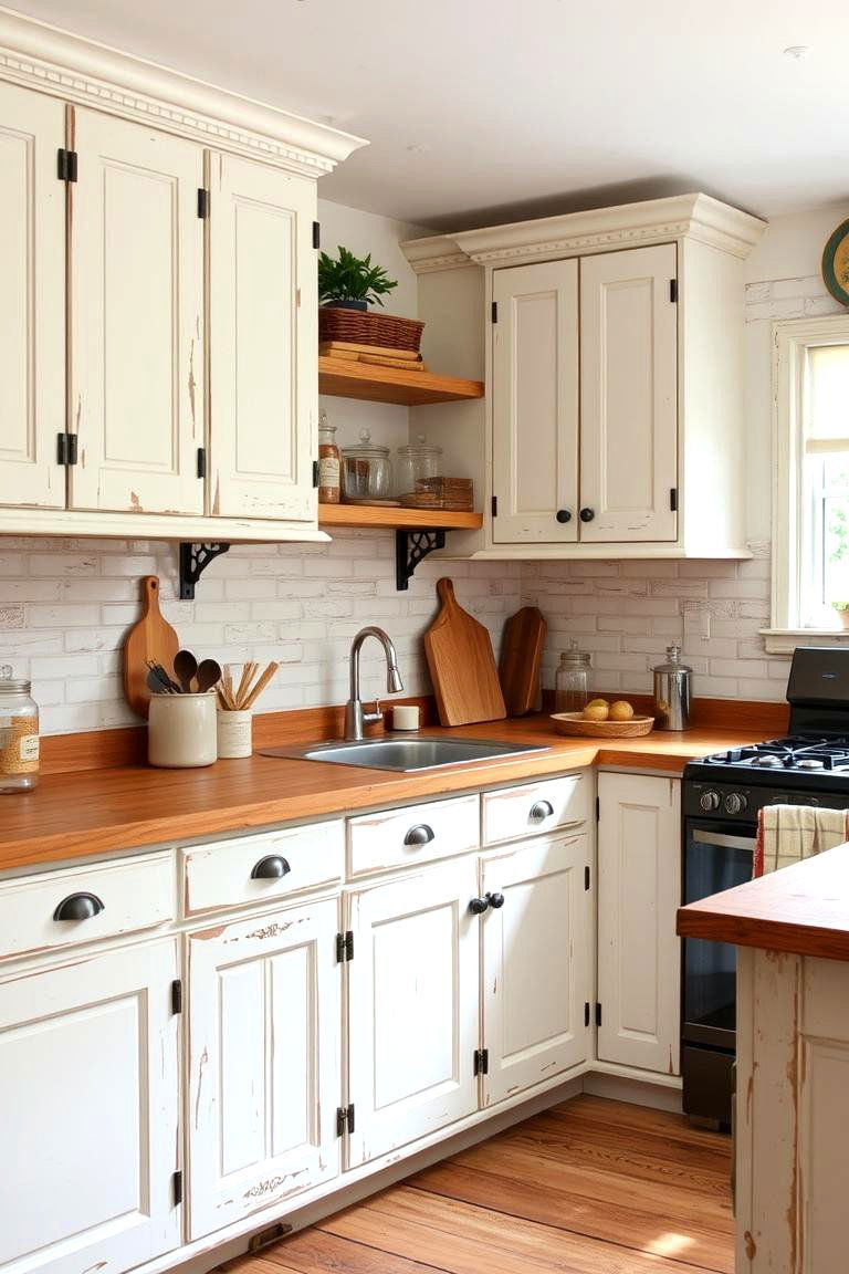 Rustic and Charming Distressed Finish - 24 Painting Kitchen Cabinet Ideas