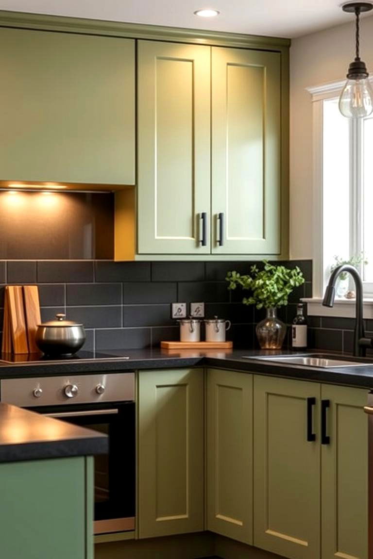 Sage Green Cabinets with Black Hardware - 24 Sage Green and Black Kitchen Ideas