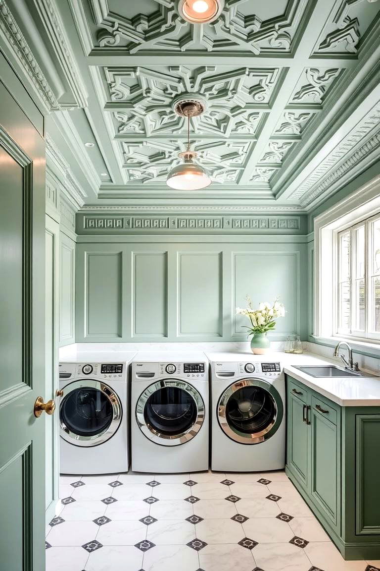 Sage Green Ceiling Detail - 24 Sage Green Laundry Room Ideas