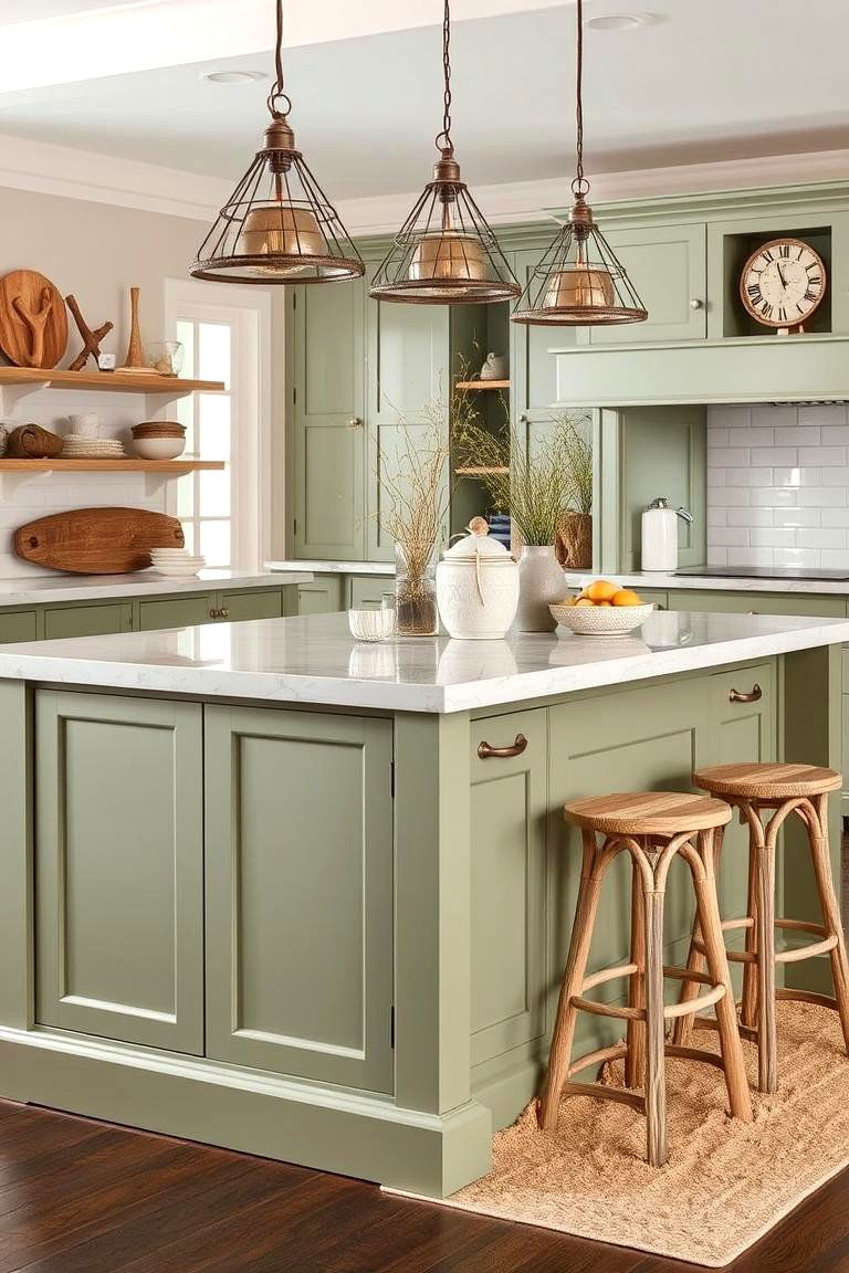 Sage Green Coastal Vibe - 24 Sage Green Kitchen Island Ideas