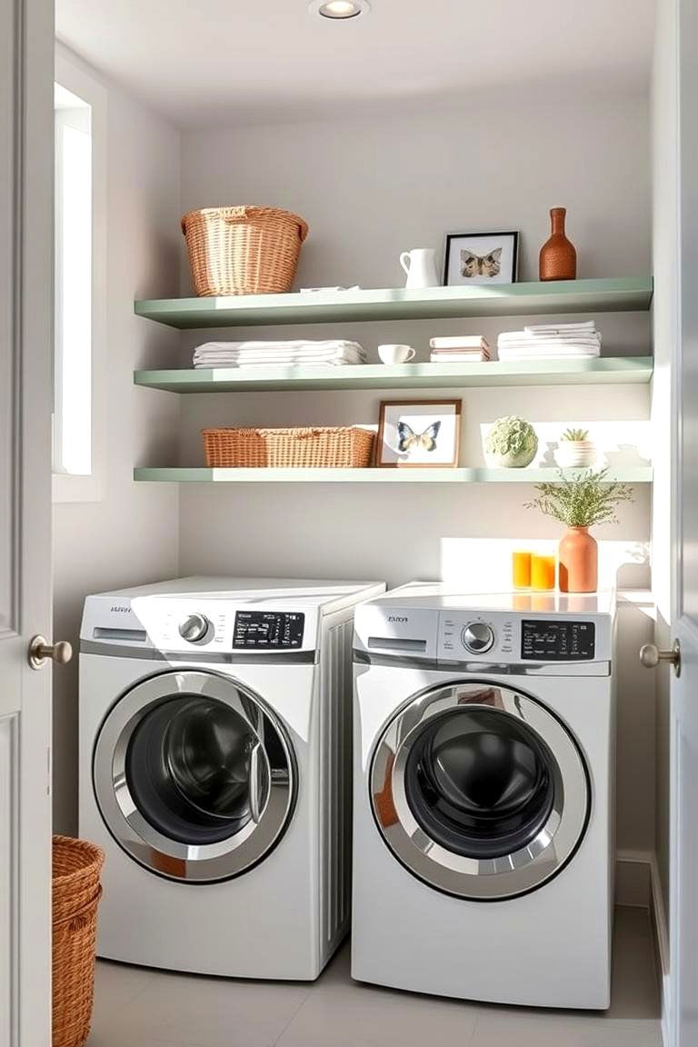 Sage Green Floating Shelves - 24 Sage Green Laundry Room Ideas