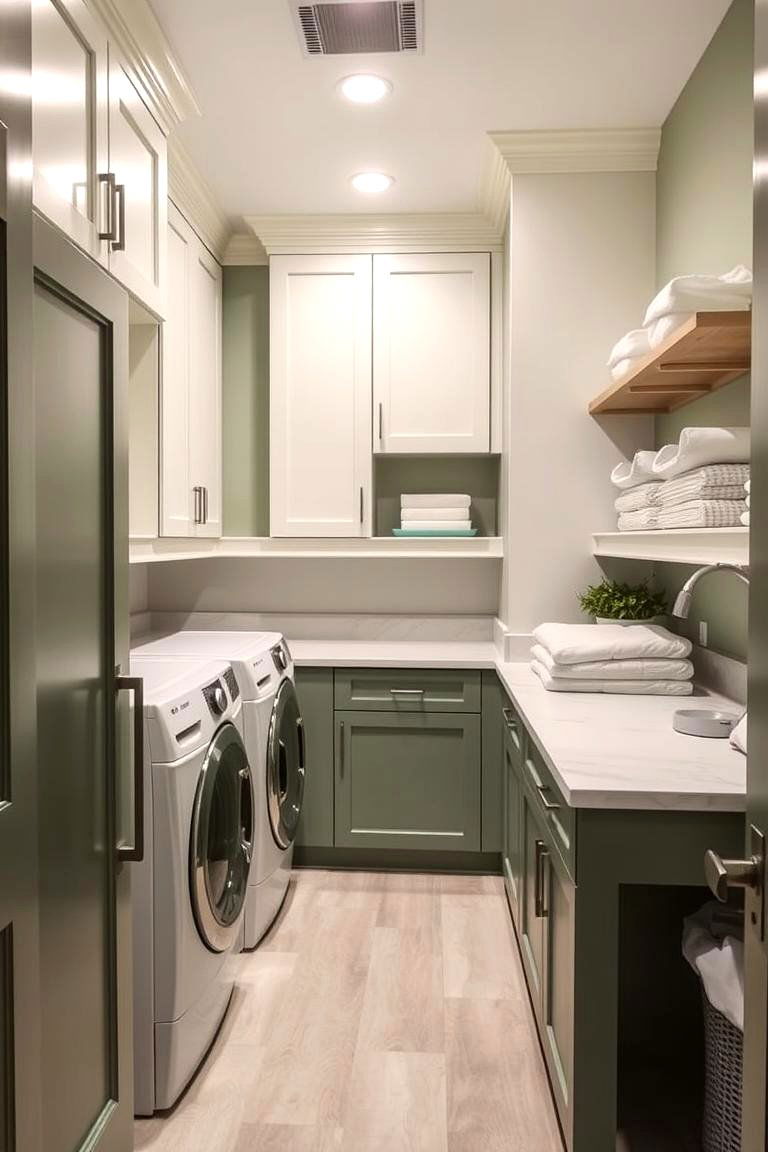 Sage Green Folding Station - 24 Sage Green Laundry Room Ideas