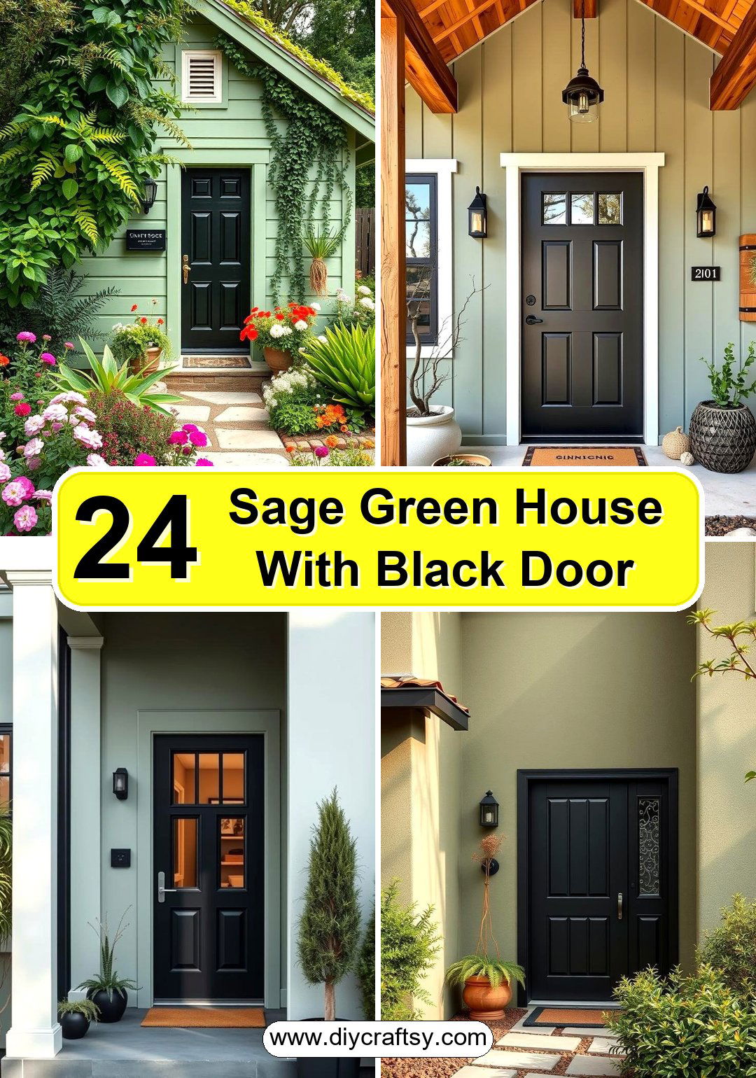 Sage Green House With Black Door