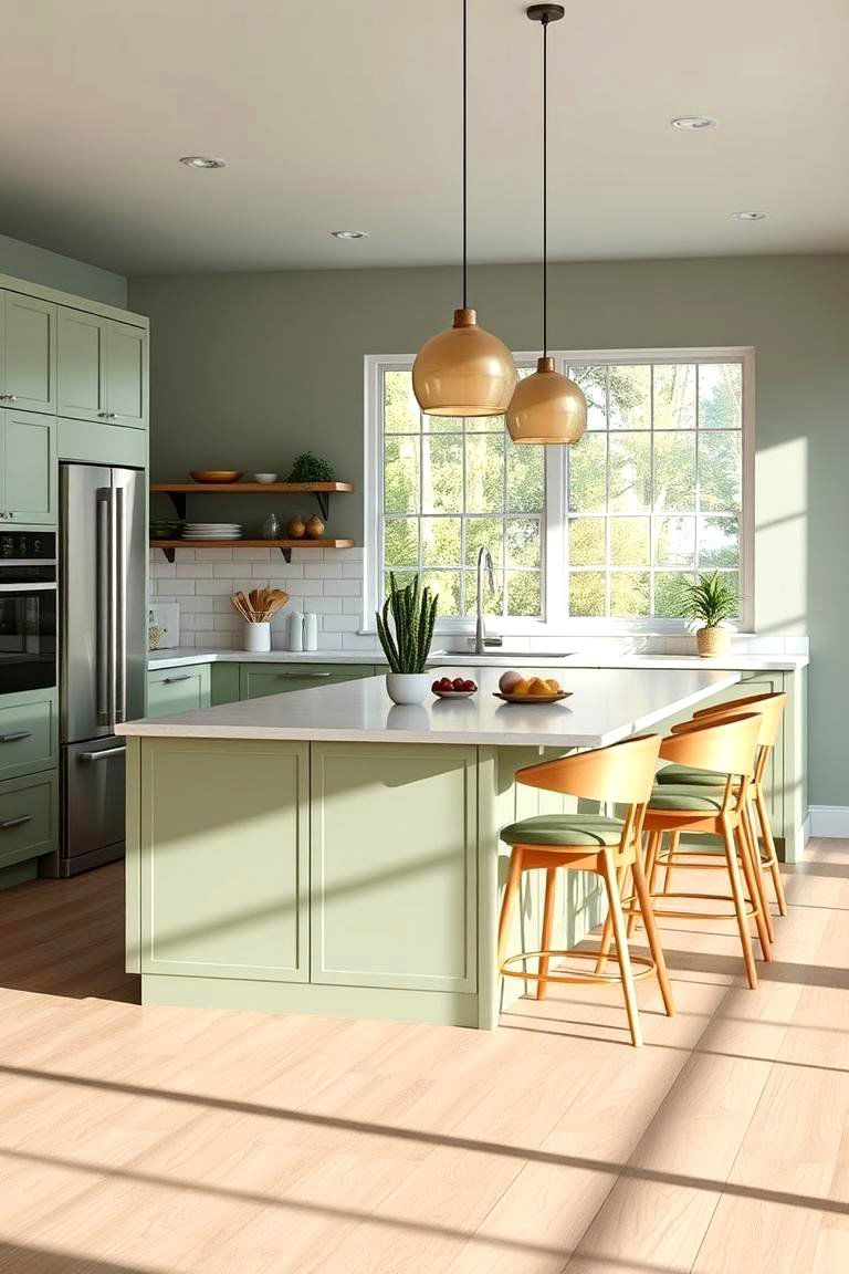 Sage Green Island with Integrated Seating - 24 Sage Green Kitchen Island Ideas