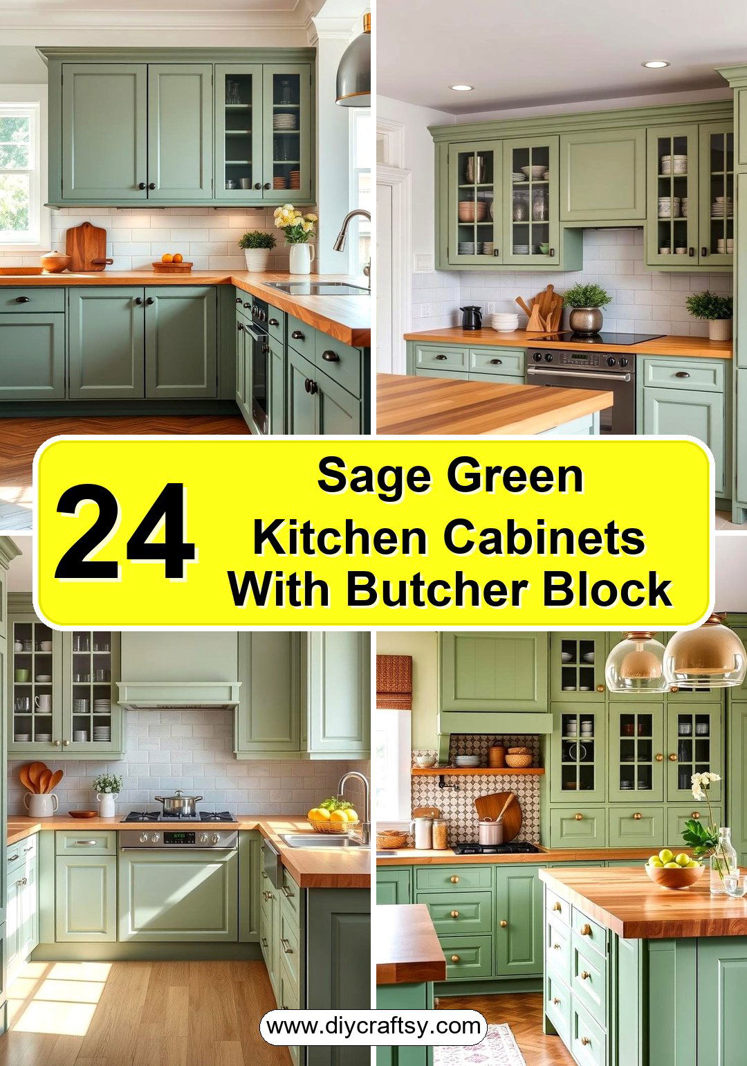 Sage Green Kitchen Cabinets With Butcher Block Countertops