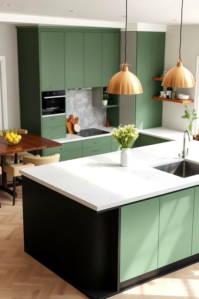 Sage Green Kitchen Island with Black Base - 24 Sage Green and Black Kitchen Ideas