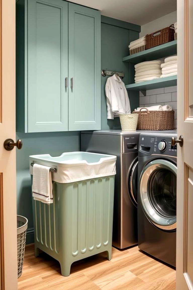 Sage Green Laundry Hamper - 24 Sage Green Laundry Room Ideas