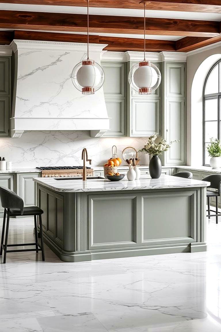 Sage Green Marble Accents - 24 Sage Green Kitchen Island Ideas