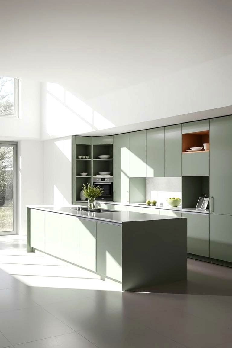 Sage Green Minimalist Elegance - 24 Sage Green Kitchen Island Ideas