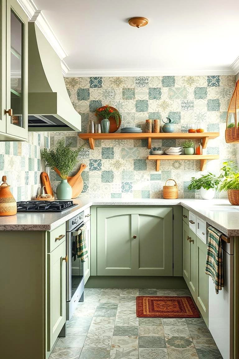 Sage Green Mix and Match Patterns - 24 Sage Green Kitchen Ideas