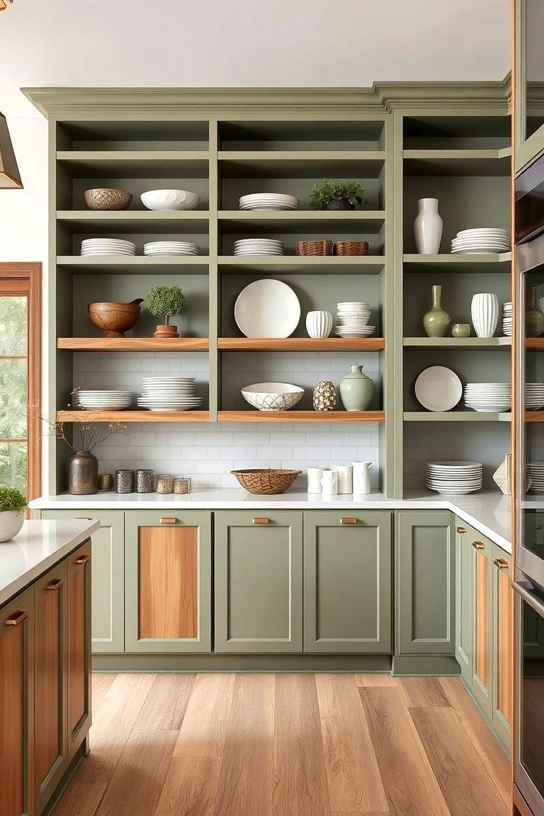 Sage Green Open Shelving - 24 Sage Green Kitchen Ideas