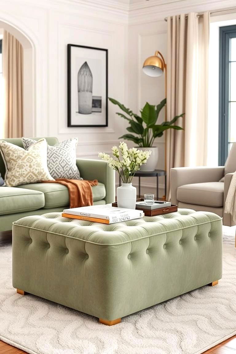 Sage Green Ottoman as a Versatile Piece - 24 sage green and cream living room ideas