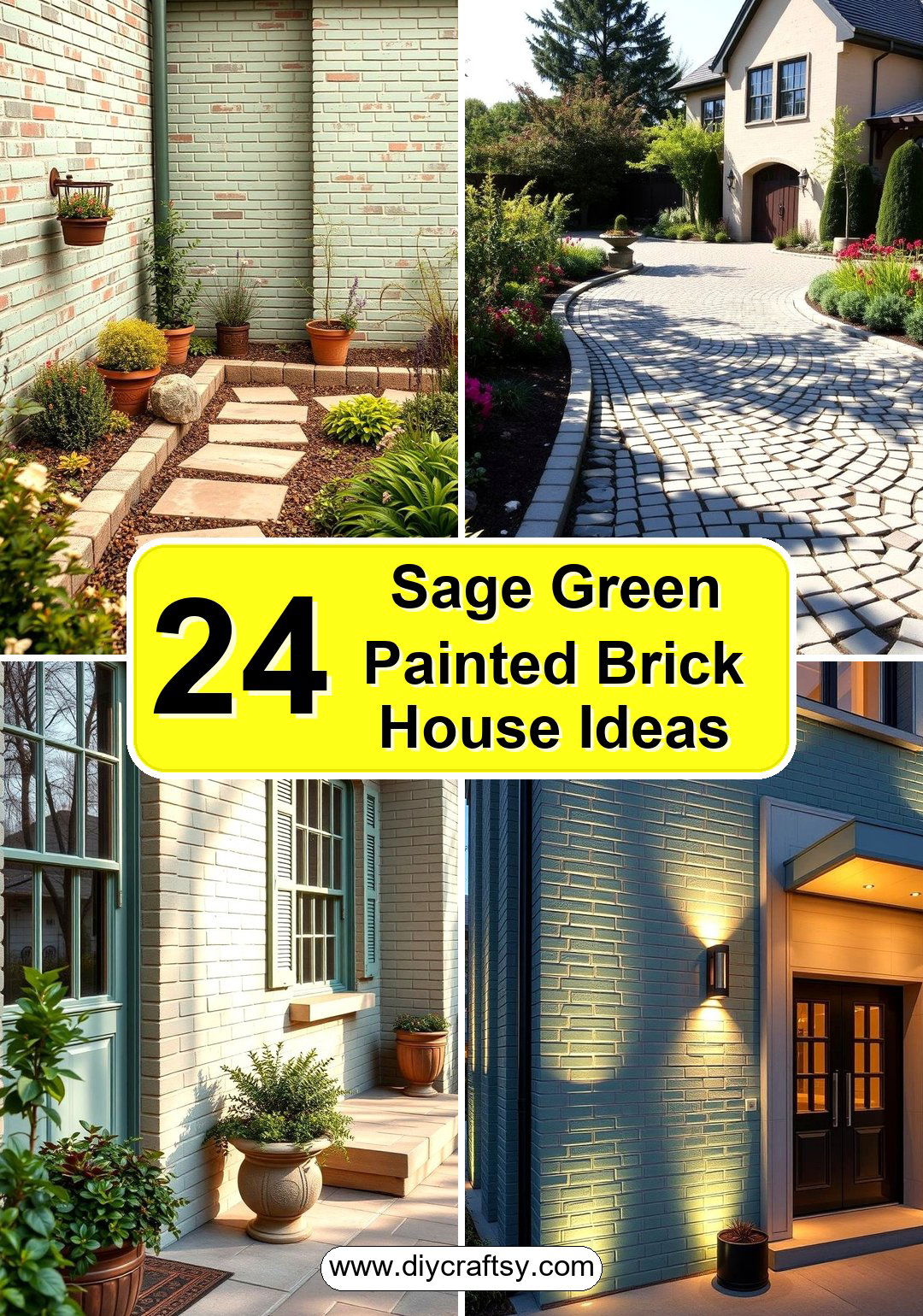 Sage Green Painted Brick House Ideas
