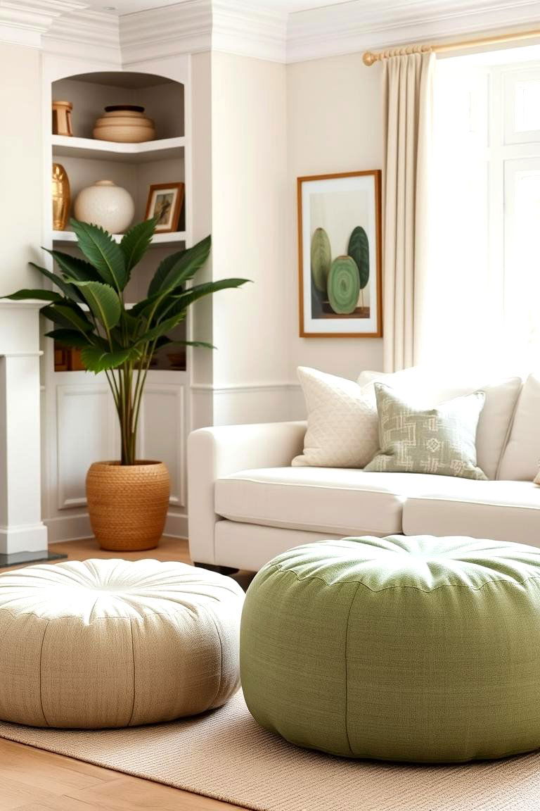 Sage Green Poufs for Flexible Seating and Style - 24 sage green and cream living room ideas