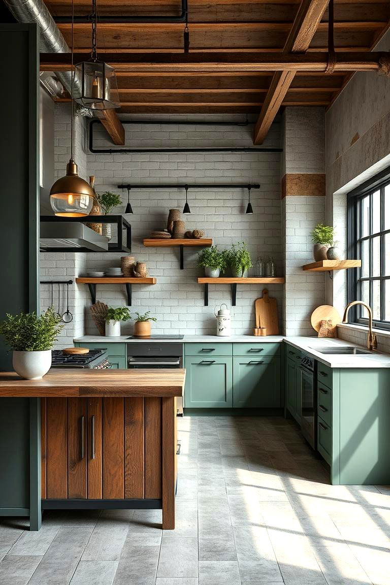 Sage Green Rustic Industrial Fusion - 24 Sage Green Kitchen Ideas