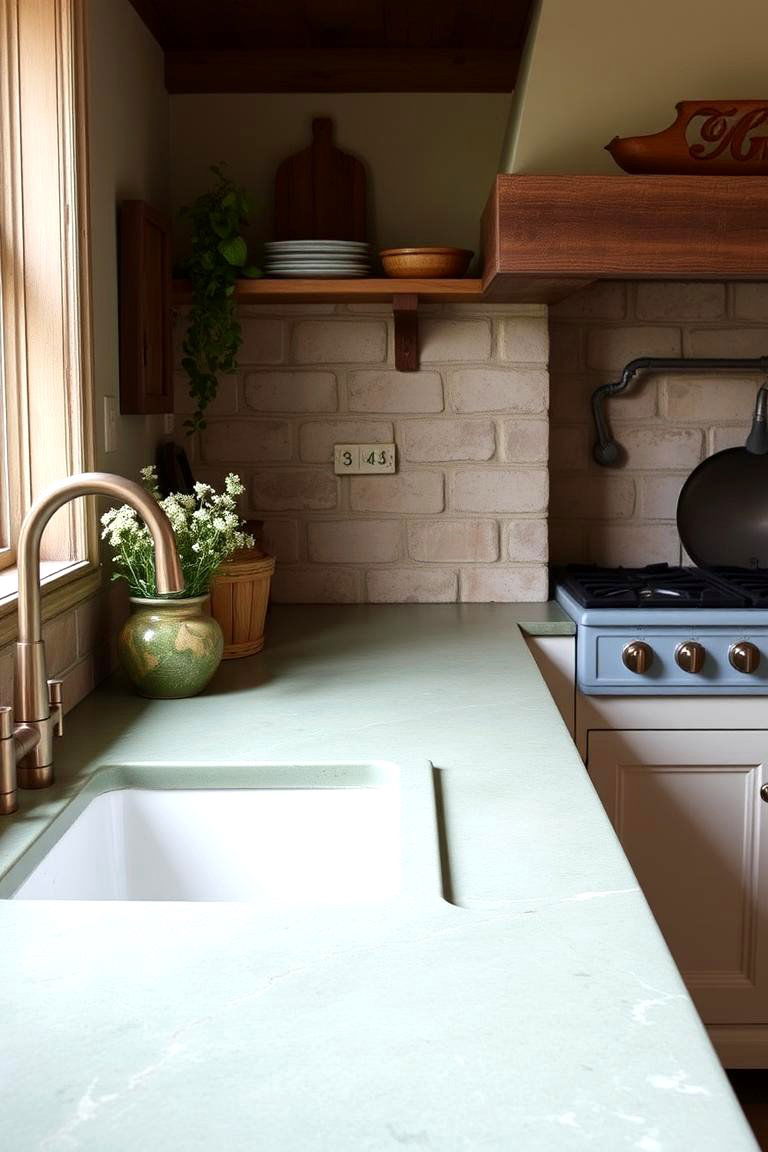 Sage Green Soapstone Countertops with Farmhouse Sink - 24 Kitchen With Green Countertops Ideas
