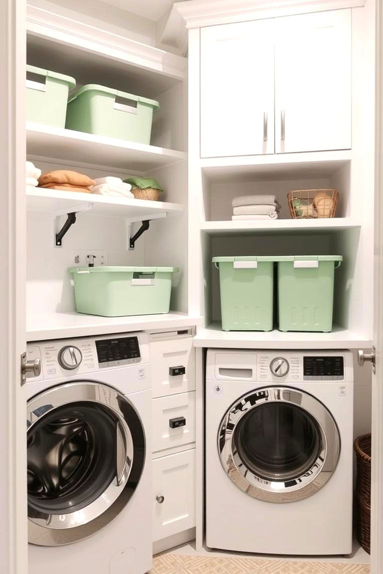 Sage Green Storage Bins - 24 Sage Green Laundry Room Ideas