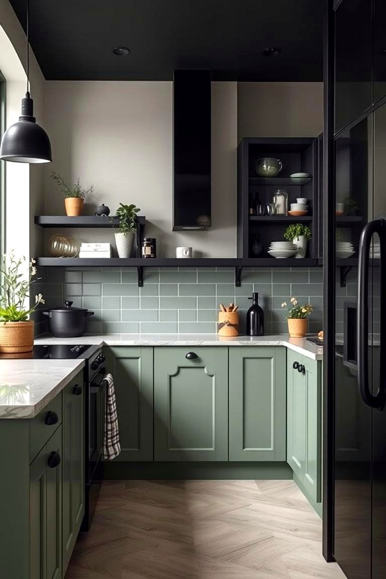 Sage Green Subtle Details with Bold Black Accents - 24 Sage Green and Black Kitchen Ideas