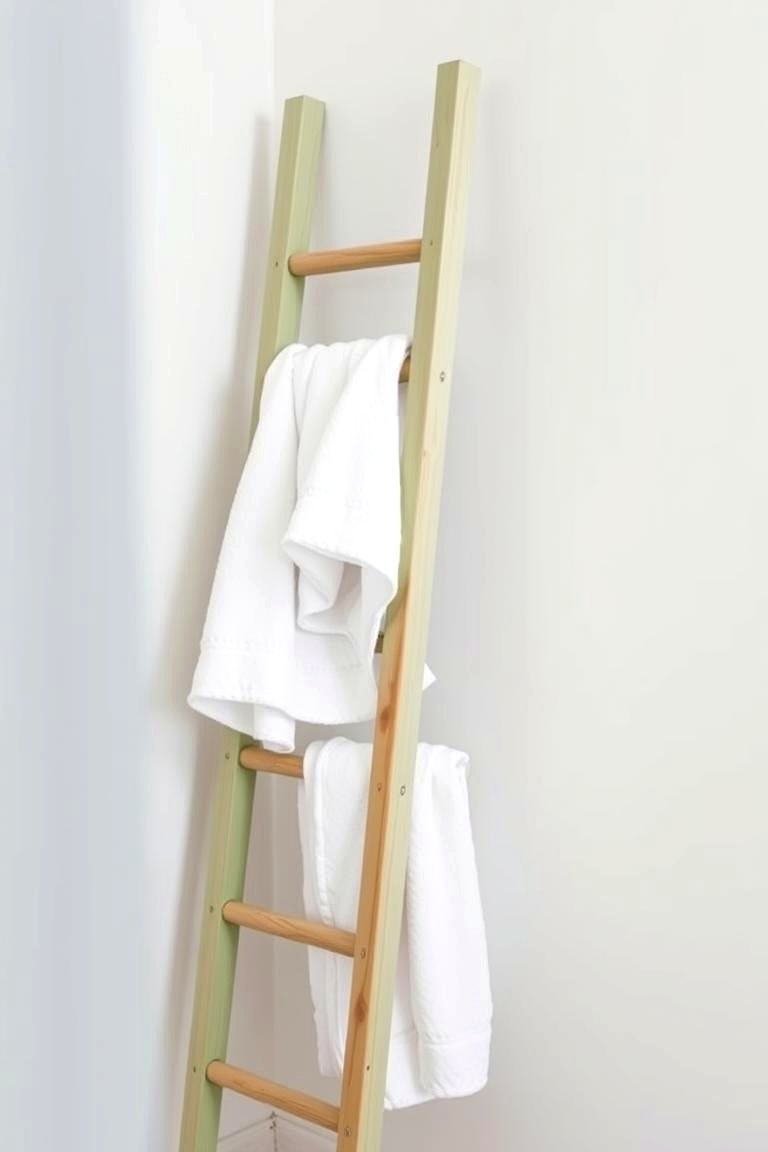 Sage Green Towel Ladder - 24 Sage Green Bathroom Ideas