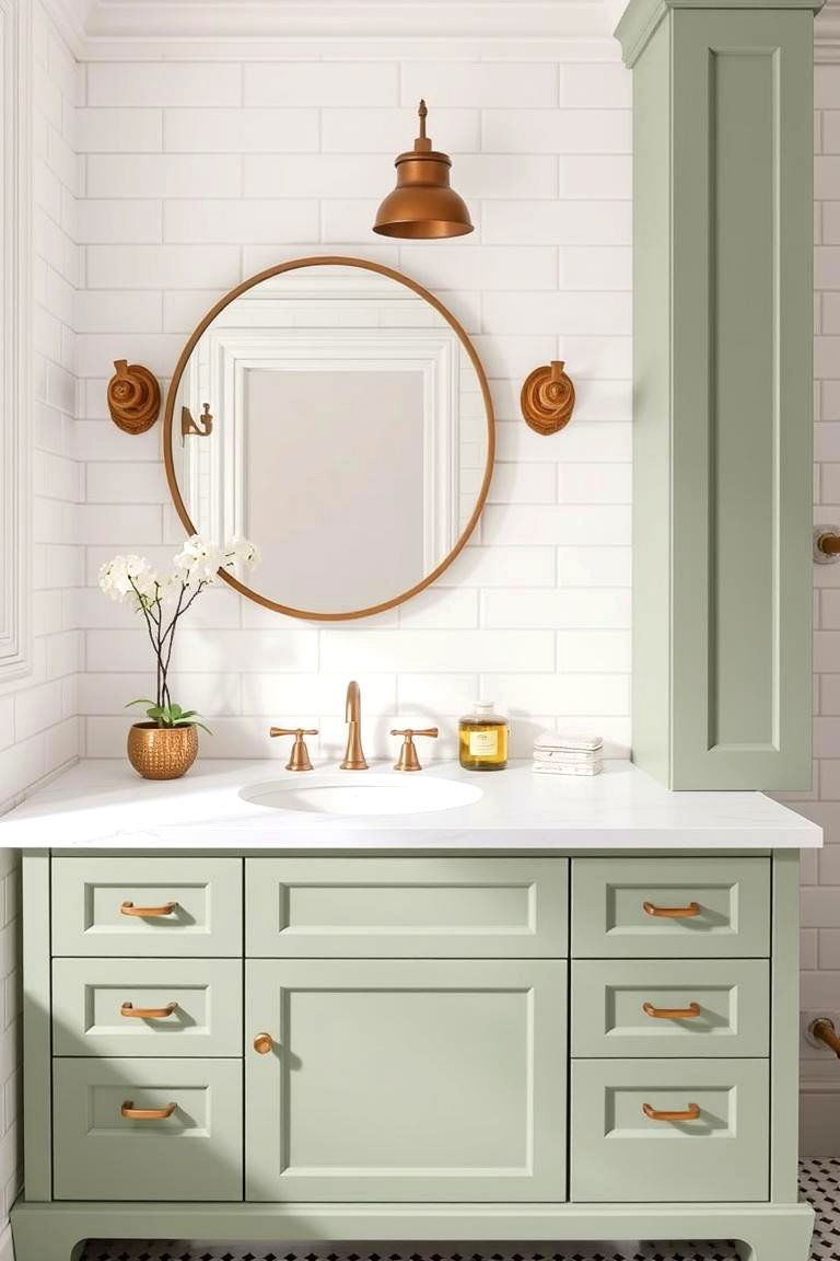Sage Green Vanity with White Subway Tiles - 24 Bathroom With Green Vanity