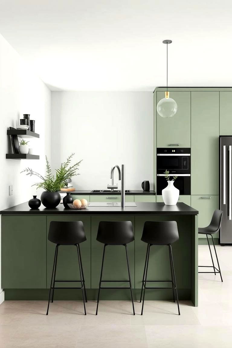 Sage Green and Black Minimalist Design - 24 Sage Green and Black Kitchen Ideas
